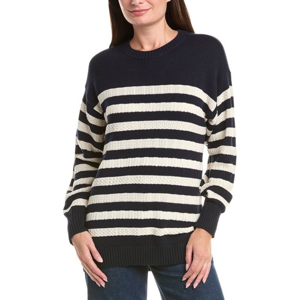 Frame Denim Womens  The Variation Stripe Crewneck Sweater, Blue